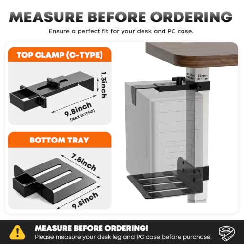 Under Desk PC Mount for Standing Desk, Heavy-Duty CPU Holder (Black, 75mm x 45mm)