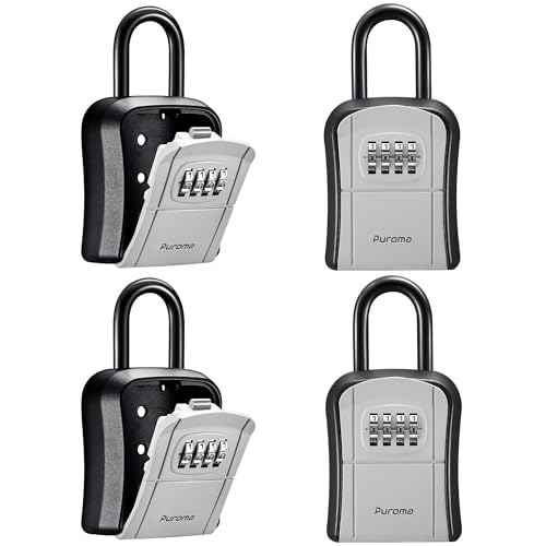 Puroma Key Lock Box, Portable Combination Lockbox Wall-Mounted Key Storage Box for House Keys, Resettable Code Safe Security Lock Box for Home, Office, Apartment Spare Key Storage (4 Pack, Gray)
