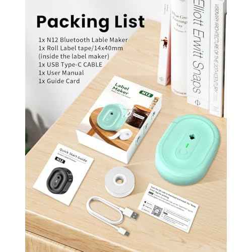 N12 Label Maker Machine with Tape, Mini Bluetooth Label Printer, Small Labeler Portable Thermal Label Makers Multiple Templates for Home School Office Kitchen, Green