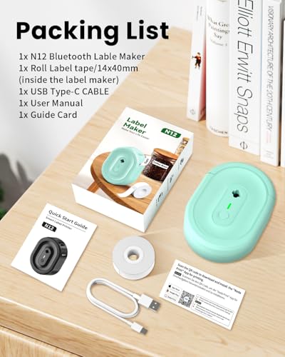 N12 Bluetooth Mini Label Maker Machine - Green, Portable Thermal Printer