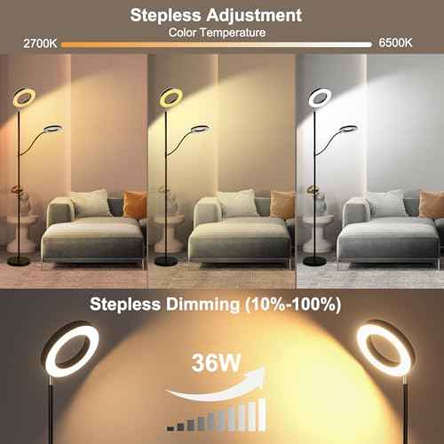 RGB Floor Lamp, 36W/3000LM Super Bright Modern Tall Standing Lamp, 3 Color Temperatures Torchiere Sky Lamp with Dimmable Reading Light, Remote & Touch Control for Living Room, Bedroom, Office