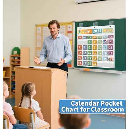 Yoink Classroom Calendar Pocket Chart for Kids Learning - 45 Pockets Monthly Calendar with Durable Fabric, Homeschool and Teacher Supplies, Preschool Kindergarten Wall Decor, Only Chart (White)