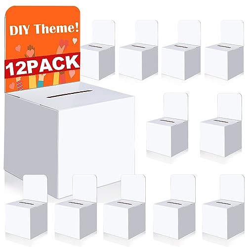White 12 Pack Raffle Boxes with Slot - Durable Suggestion Box for Office & Events
