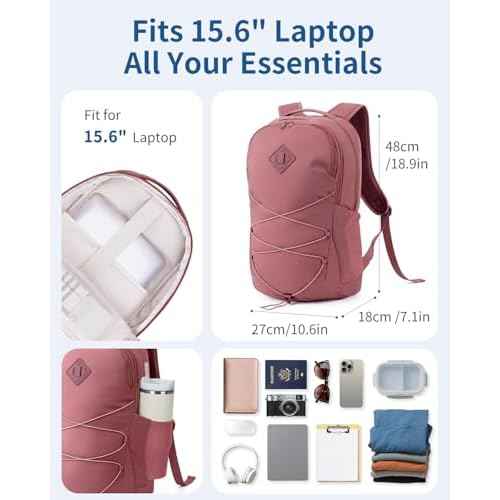 WANDF 15.6-Inch Laptop Backpack for Women, Travel Backpack Water-Resistant Lightweight College Backpack for Work Casual Business Weekender (Date Red)