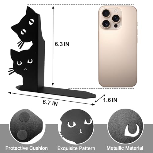ENCIMART Black Peeping Cat Bookends - Decorative Heavy Metal Book Ends for Shelves