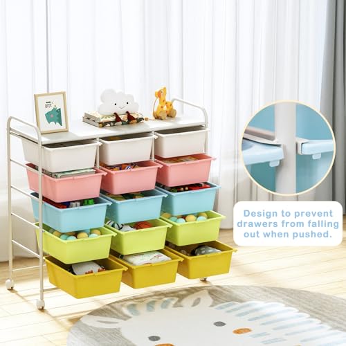 Ytaoka Multicolor 15-Drawer Rolling Cart with Wheels – Plastic Drawers & Metal Frame