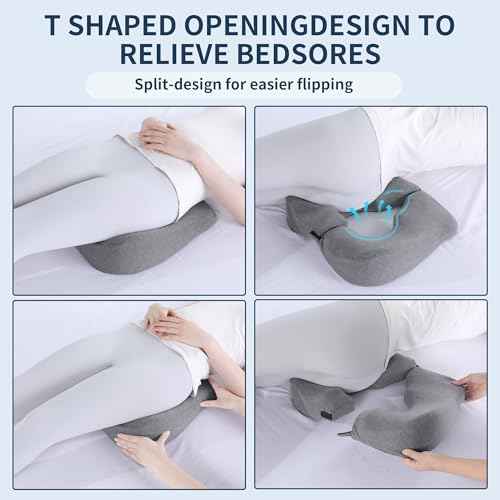 BALAPET Memory Foam Bed Sore Cushions for Butt, Ergonomic Bedsore Pressure Relief Pillow for Sleeping and Sitting, Removable T Shaped Opening Tailbone Cushion for Bed Sores on Buttocks(Grey)