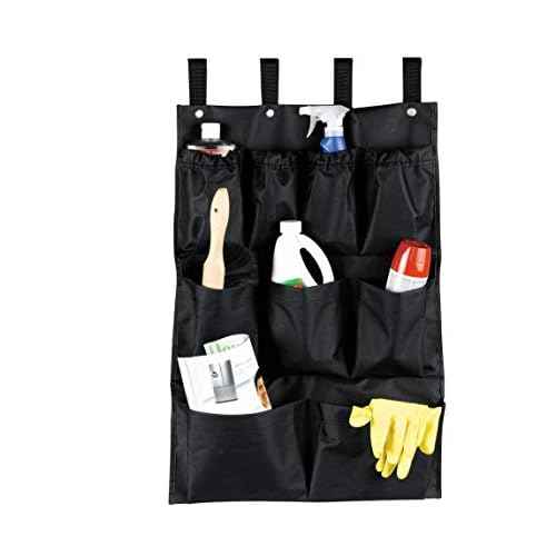 ? Sturdy Metal & Polyester Housekeeping Cart Organizer, Storage for Cleaning & Janitorial Supplies, Cart Bin & Accessories for Hotel, Dorms, Offices, Rooms - (9 Pocket Black)