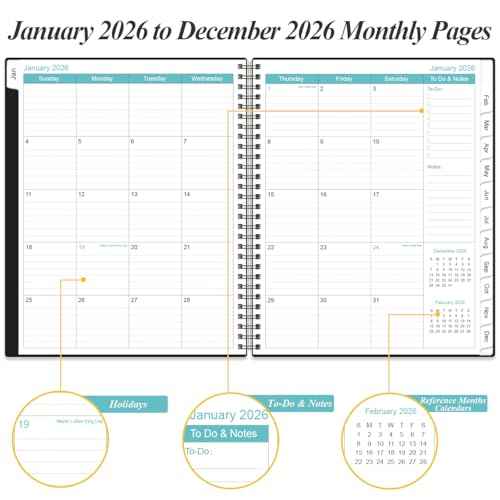 2026 Daily & Monthly Planner - One Page Per Day, Daily Planner from January 2026 - December 2026, Planner 2026 with 12 Monthly Tabs, 8.5" x 11", Black