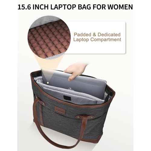 RAVUO Laptop Tote Bag for Women, Water Resistant 15.6 Inch Computer Handbag Purse Teacher Bag With Portable Small Pouch