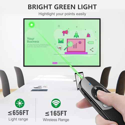 DINOSTRIKE USB A and USB C Presentation Clicker Green Light, RF 2.4GHz Wireless Presenter Remote Powerpoint Clicker Slide Advancer for Mac Laptop Computer Office Classroom