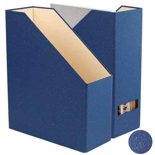 Magazine Holder - File Holder and Desk Organizer, Paperboard Book Organizer and Storage Box for Documents, Magazine Holder Rack for Classroom, Home, and Office (Classic Blue, 2-Pack)