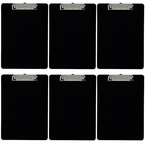 Trade Quest Black Plastic Letter Size Clipboards Pack of 6 - Low Profile, Durable Office & Classroom Boards