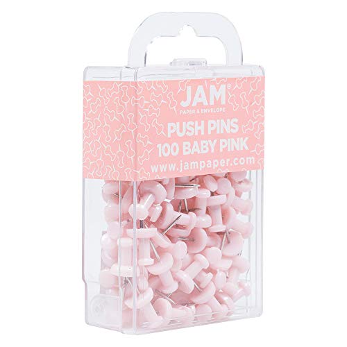 JAM Paper Colorful Push Pins - Baby Pink 100/Pack (Standard Head)