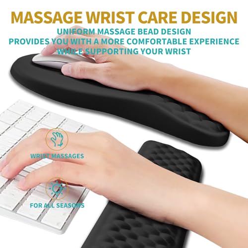 Hokafenle 2 in 1 Ergonomic Mouse Pad Wrist Support & Wrist Rest for Computer Keyboard Set, with Relieve Carpal Tunnel Pain Massage Bulge and Full Memory Gel Design (2In1 Set, Black)