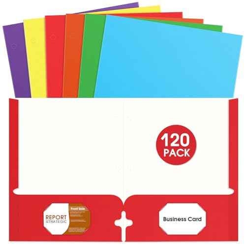 Folders with Pockets, 120 Pack Assorted Colors, 3 Hole Punched with Business Card Slot, Letter Size File Folders for School, Office, Home