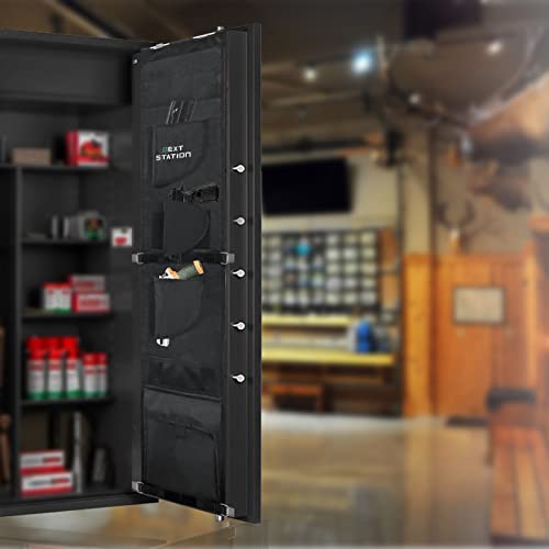 NEXT STATION Gun Safe Door Organizer,Safe Door Panel Organizer with Pistol Holsters Document Pouch Adjustable Width Fit Back Panel from 9 to 14 inches, Gun Safe Accessories Storage (8.5W*45.5H inch)