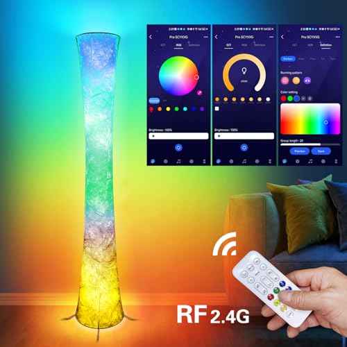 Floor Lamp, RGB Color Changing, Smart Control Music Sync with Fabric Shade, Standing Lamp for Living Room Bedroom Game Room, 62 inch