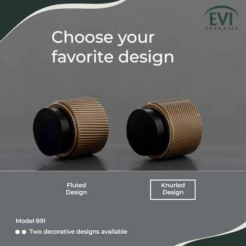 EVI Herrajes | Designer Wall Door Stop - Knurled Texture - 1.1" x 1.1" - Brass Leather Finished - Adhesive and Screw Fastening