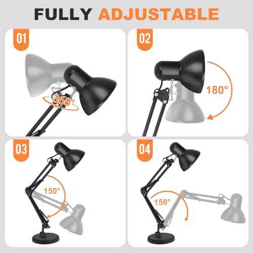 Metal Desk Lamp with Clamp, Clip Desk Lights for Home Office, Work, Study, Reading, Multi-Joint, Black£¬Swing Arm, Adjustable Gooseneck Table Lamp