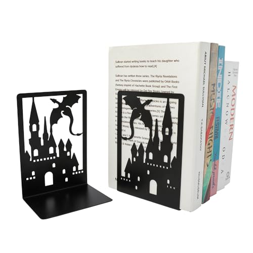 Rongji Heavy Duty Metal Dragon Book Ends - Decorative Shelving Support, C Model