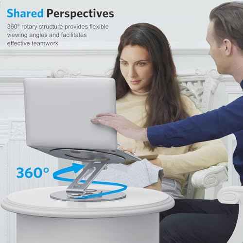 OMOTON Adjustable Laptop Stand with 360 Rotating Base, Ergonomic Laptop Riser for Collaborative Work, Dual Rotary Shaft Fully Foldable for Easy Storage, Fits All Laptops up to 16 inches, CoolGrey