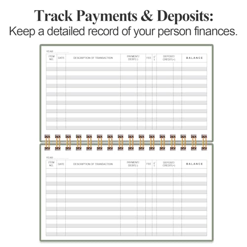 Heveboik Personal Check Register Book A6 Green - 65 Sheets, 130 Pages, Wallet Size