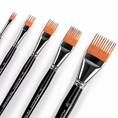 Fuumuui Grainer Brush Set?5pcs Professional Flat Comb Brushes for Unique Texture Painting Perfect for Artists Acrylic, Watercolor and Oil