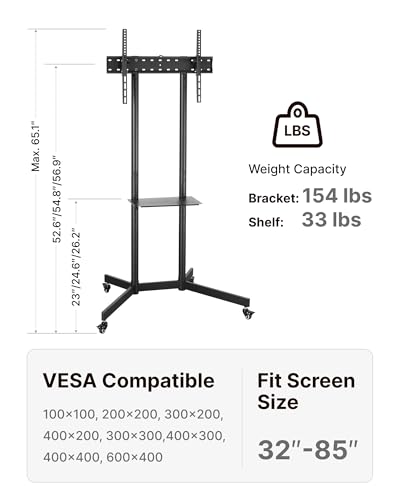 Heavy-Duty Rolling TV Stand for 32–85