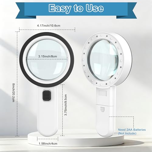 Nazano Magnifying Glass 10X with 12 LED Lights - White Senior Reading Aid