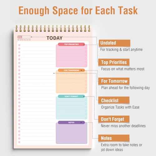 Forvencer To Do List Notepad (6.5 x9.8), To Do List Notebook for Work, Undated Daily Planner Organizer for Tasks Checklist & Goal Planning, To Do List Perfect for Office, School, Cute