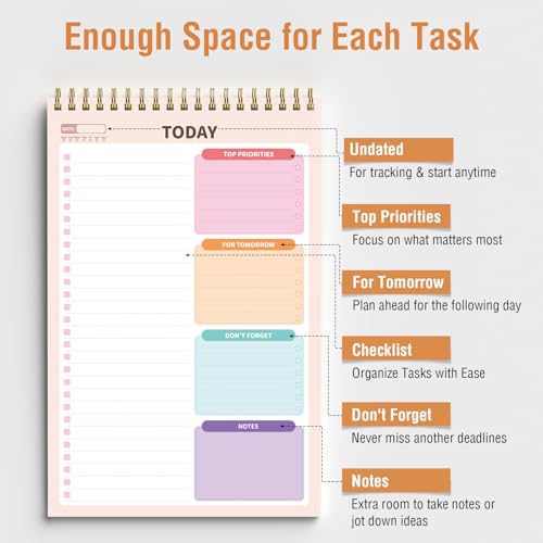Cute Daily To-Do List Notebook 6.5x9.8 Inches - Forvencer Work & Home Planning