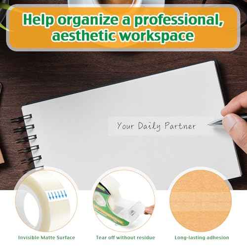 Invisible Clear Tape Bulk Rolls,36 Packs Gift Wrapping Tape for School Office Craft Job with Dispenser Frosted Writable-7/10 X 1000 Inches
