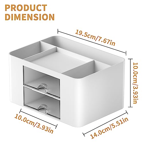 Marbrasse White Pen Organizer with 2 Drawers & Compartments - Multi-Functional Desk Storage
