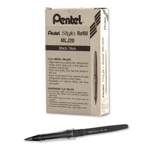 Pentel Arts Tradio Stylo Sketch Pen Refills, Black, Box of 12 (MLJ20-A)