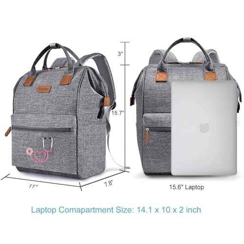 Nurse Backpack/Bag for Women - 15.6 Inch Waterproof Laptop Travel Backpack with USB Charging Port, Large Wide-open Nursing Bags,Nurse Bags for Work,Home Health Clinical Bag for College Teacher, Grey