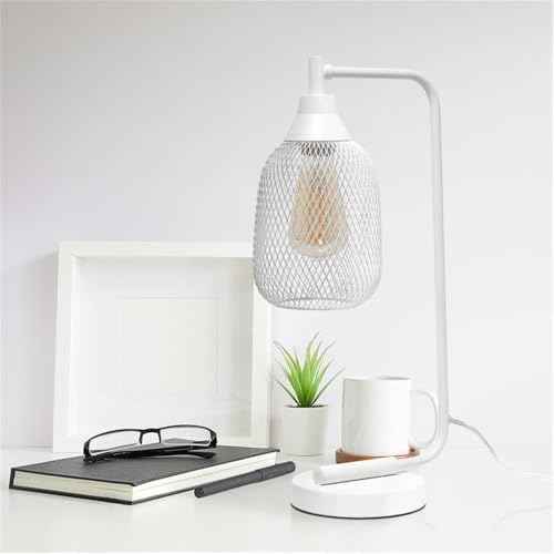 Elegant Designs LD1060-WHT Mesh Wire Table Desk Lamp, Matte White