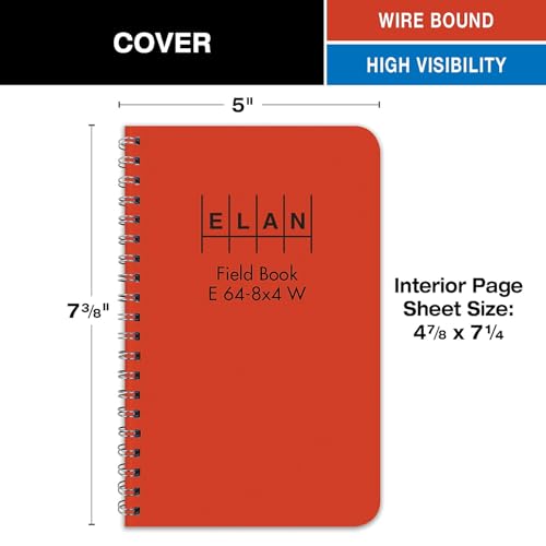 Elan Publishing Company E64-8x4W Wire-O Field Surveying Book 4 ¨þ x 7 ¨ù Bright Orange Stiff Cover (Pack of 6)