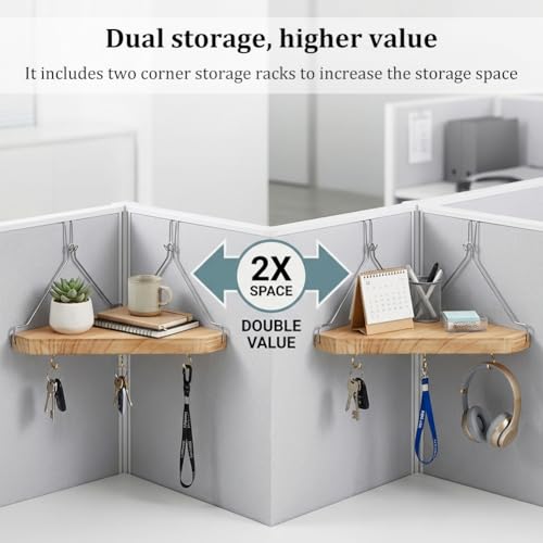 Fabric Corner Shelf with Hooks for Cubicles Office Dorm Apartment Storage