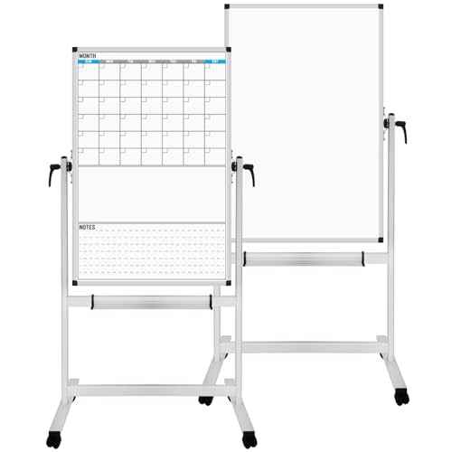 XBoard Rolling Moblie Whiteboard, 44x30 inches Double Sided Magnetic Dry Erase Board with Stand for Homeschool, Live Stream, Office, School (Calendar 44x30-Inch)