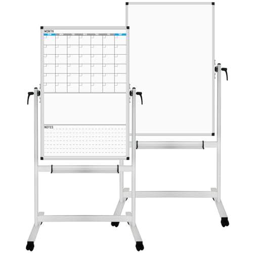 XBoard 44x30 Inch Double Sided Magnetic Whiteboard with Calendar, Mobile & Sturdy Stand