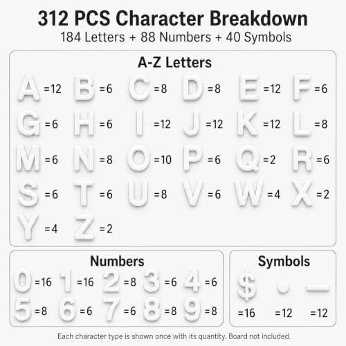 White 1 Inch Letter Board Letters Set - 312 PCS for Felt & Message Boards