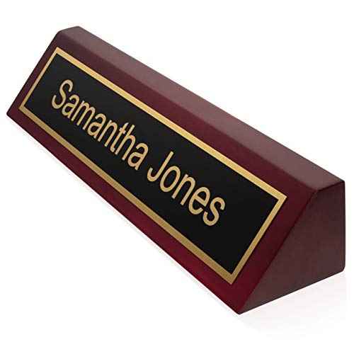 Providence Engraving Personalized Wood Desk Name Plate for Office with Custom Laser Engraved Piano Finish Desk Wedge in Rosewood, 2x10