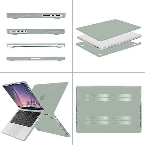 MOSISO Compatible with MacBook Pro 14 inch Case 2025 2024 2023 2022 2021 M5 M4 M3 M2 M1 A3434 A3112 A3185 A3401 A2918 A2992 A2779 A2442, Hard Shell&Keyboard Cover&Screen Film&Pouch, Antique Green