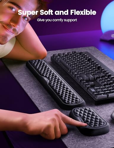 Large Black Ergonomic Wrist Rest for Keyboard & Mouse - Memory Foam Support Pad