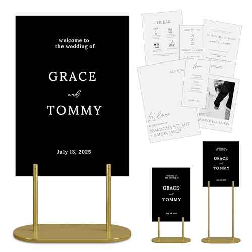 Gold Wedding Welcome Sign Stand with Holder - Elegant Metal Easel Display for Seating Chart, Reception Signs, Welcome Board - 30+ Customizable designs for Baby, Bridal Shower - Versatile Party Sign Holder
