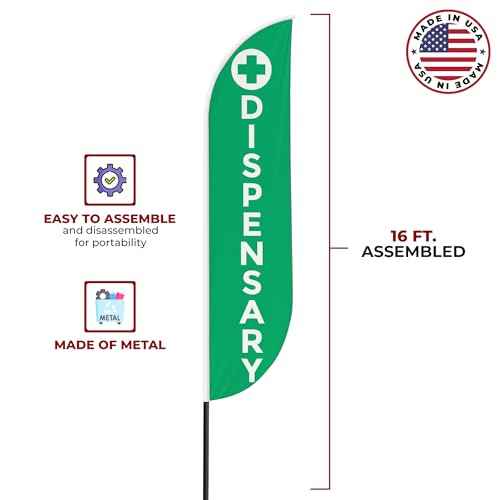 Dispensary Sign feather flag for Outdoor by Mavis Print | 11.5 FEET Long Polyester Outdoor Banner Flag | HD Print Swooper I Flag Only to Promote Medicine| Made in USA I Flag Only