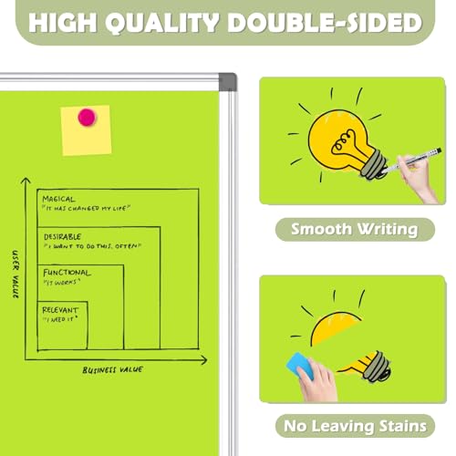 WALGLASS Magnetic Whiteboard 24"x18" Dry Erase White Board for Walls with Pen Tray, Aluminium Frame and Dry-Wipe Writing Surface for Kids' Drawing, Home, and Office (Green)