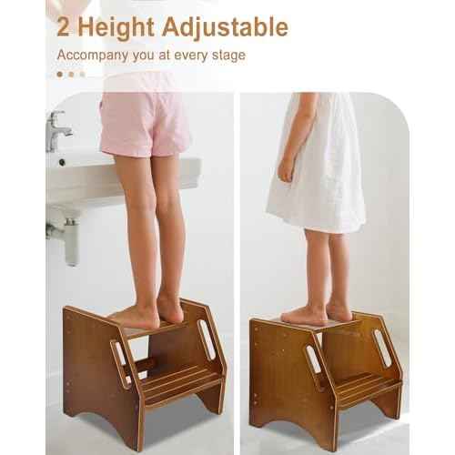 Step Stool, Bed Step Stool Height-Adjustable for Adults Seniors with Safety Non-Slip Pads and Handles, 400 LBS Capacity for Bedroom Kitchen Bathroom Sink, or Bedside, Senior Support (White)