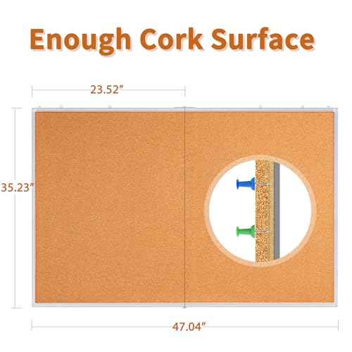 maxtek Large Cork Board 48 x 36 in, Bulletin Board for Walls, 4'x 3' Extra Aluminum Framed Corkboard, Foldable Wall Mounted Pin Memo Notice Cork Board for Office, Home Wall Display